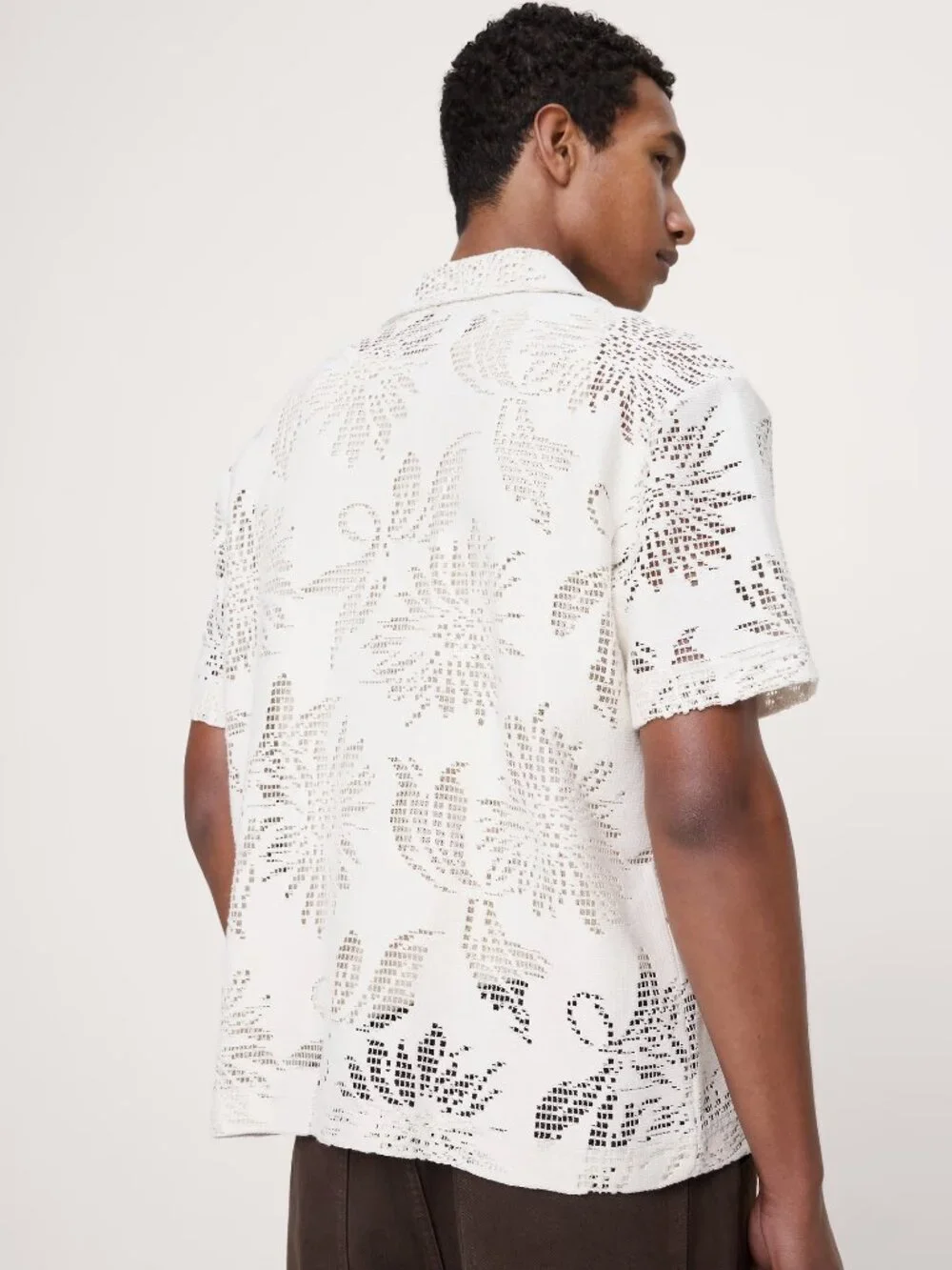 NWT Banana Republic Men's Black Open-Mesh Floral Knit SS Resort Shirt XL Tall